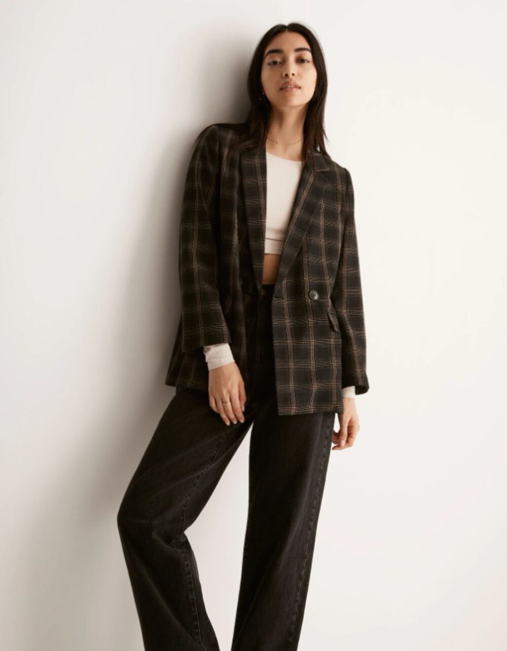 Madewell Caldwell Double Breasted Blazer Seaton Plaid Oversized Academia Preppy